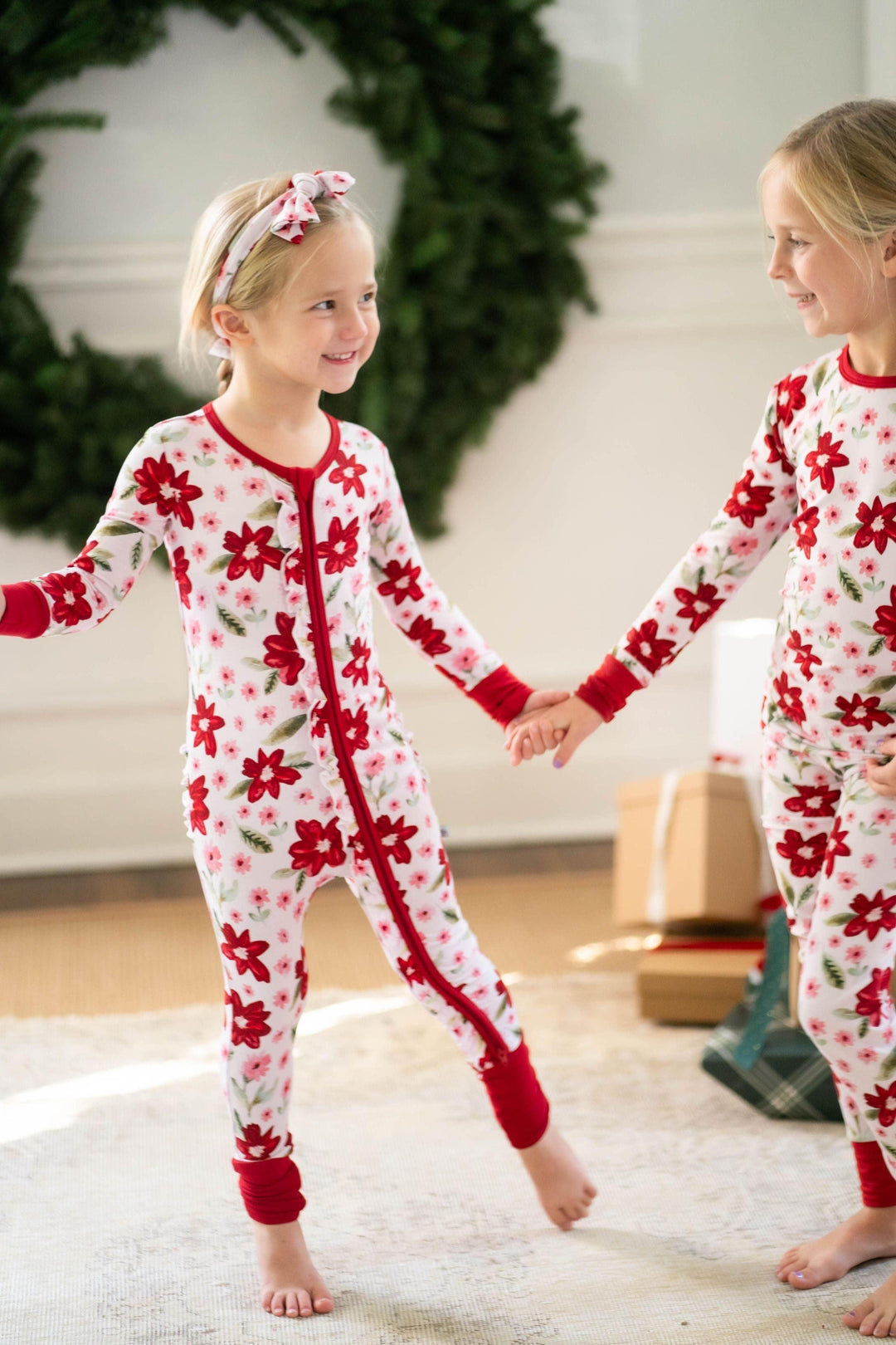 Petal Perfect Poinsettia One-Piece Zipper Pajamas