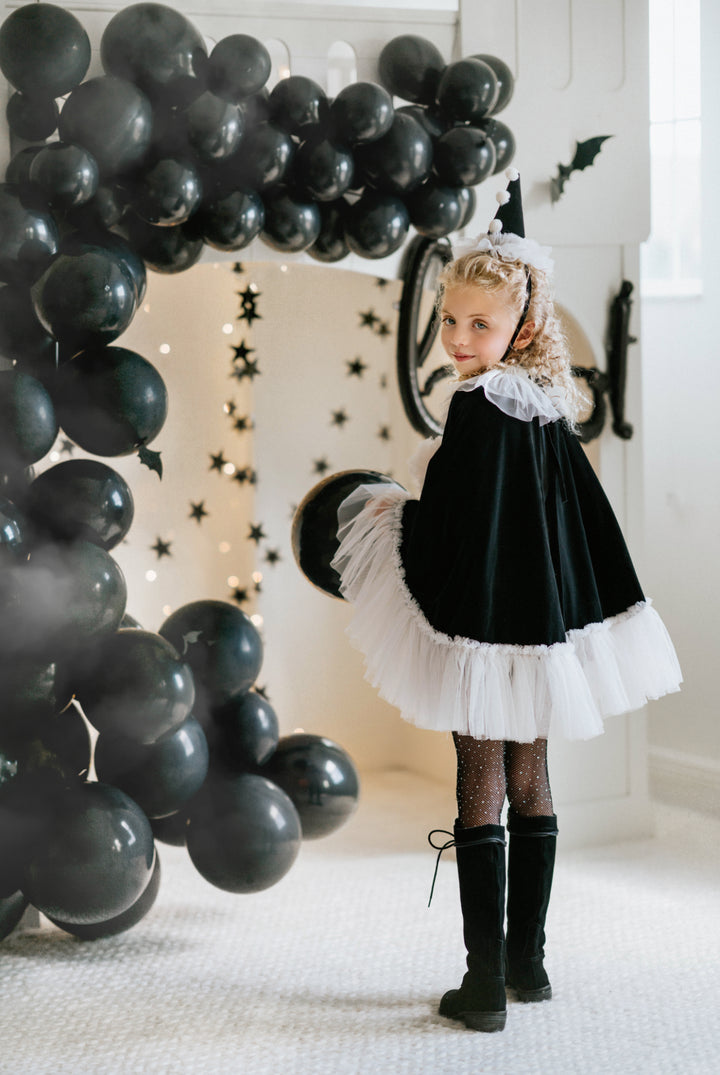 Circus-inspired clown cape costume for kids and teens with hat