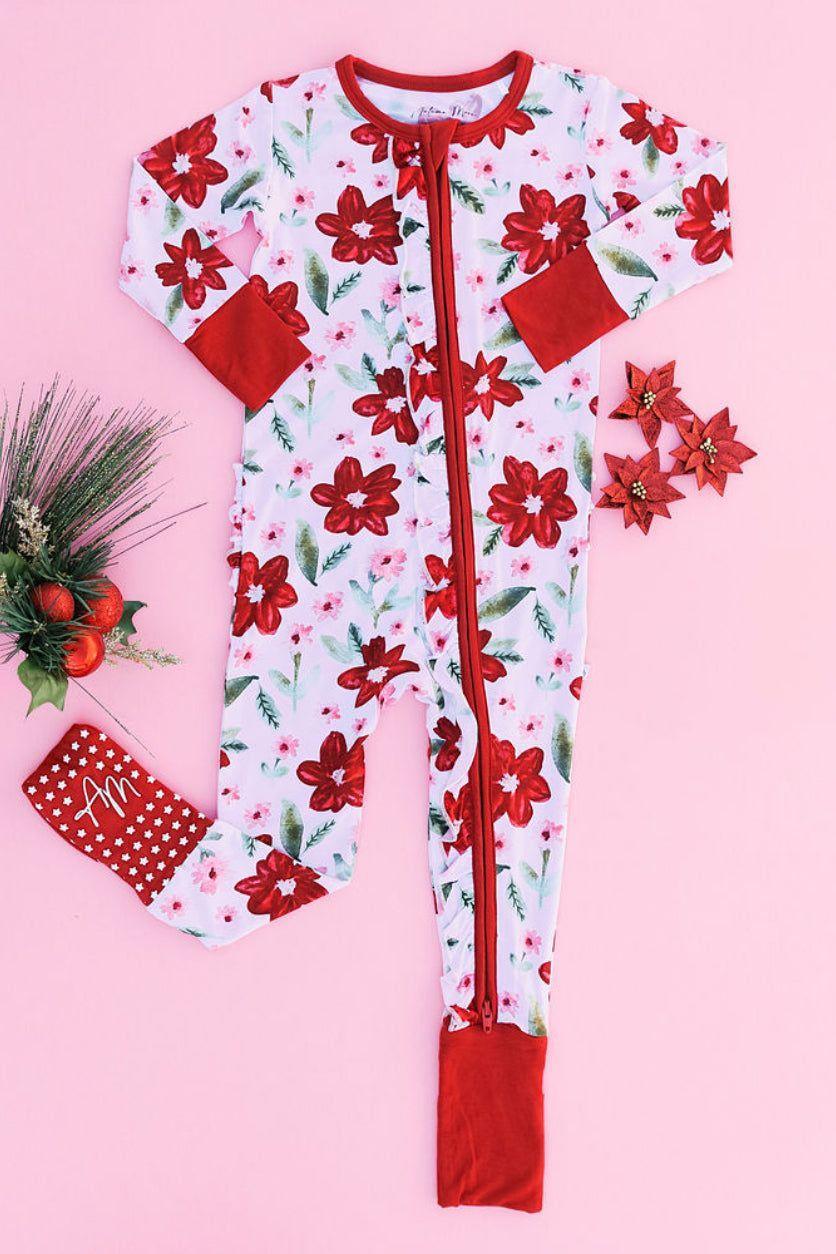 Petal Perfect Poinsettia One-Piece Zipper Pajamas