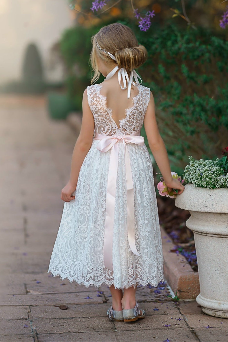 kids girls dress lace for occasion Eloise - Soft White Lace Flower Girl Dress