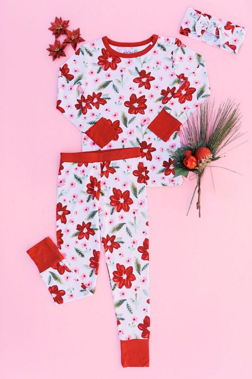 Petal Perfect Poinsettia Kids' Two-Piece Pajama Set