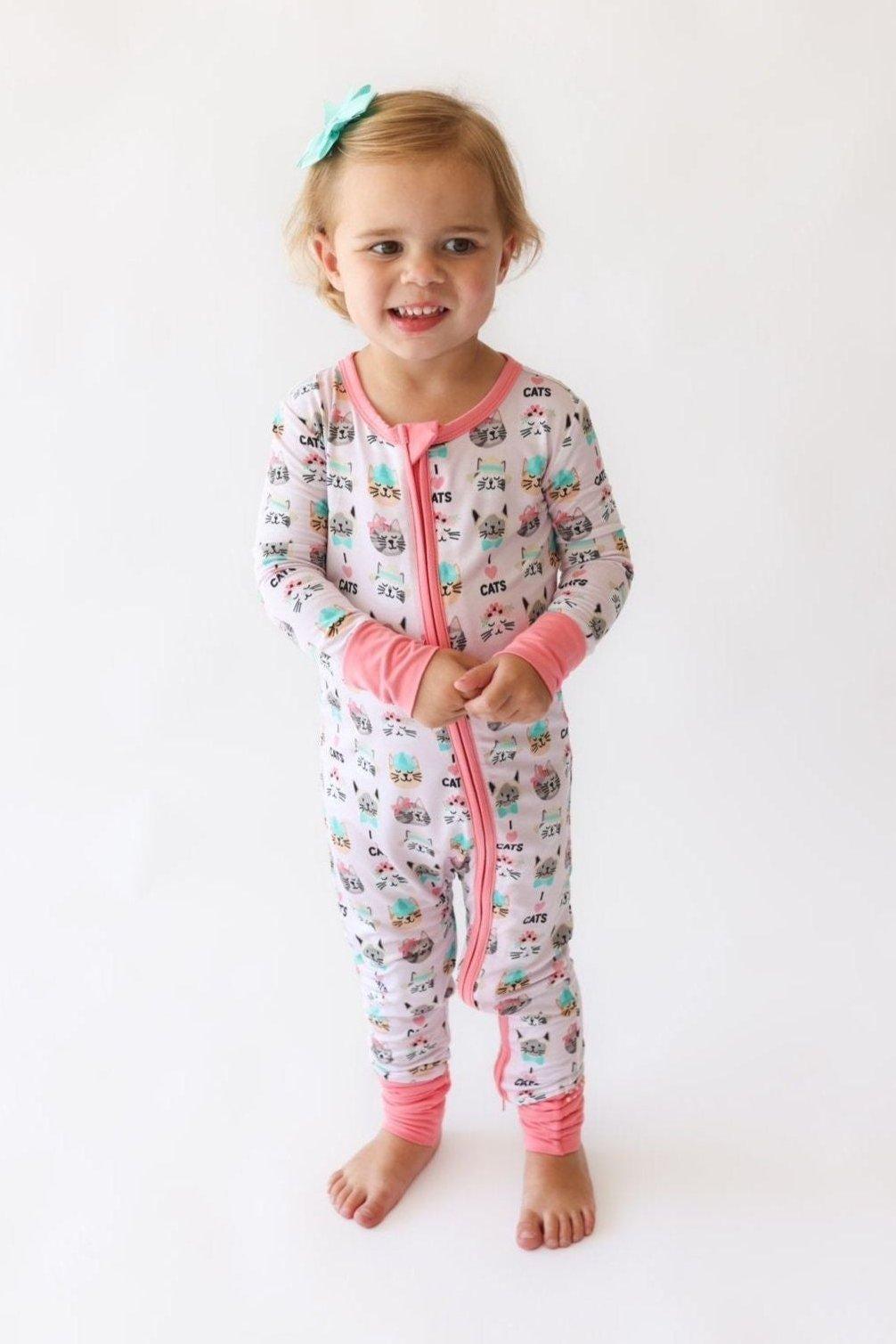 Bamboo Zipper Pajama Romper- I Love Cats