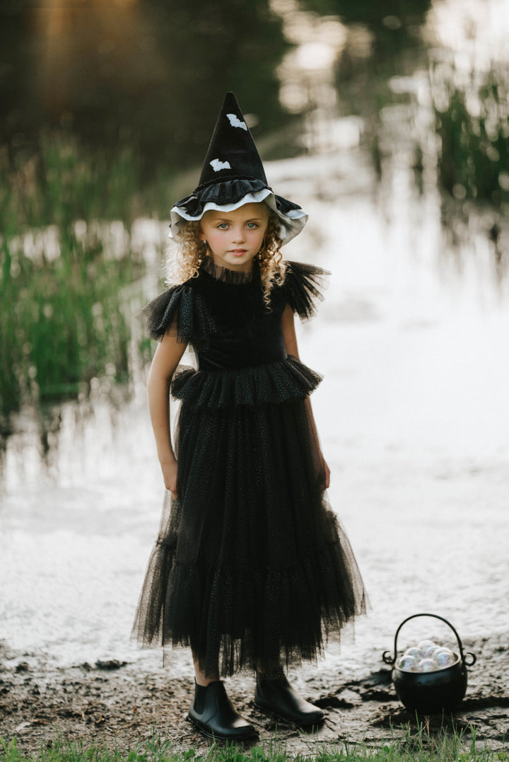 Girls witch costume dress  with velvet and glitter tulle skirt