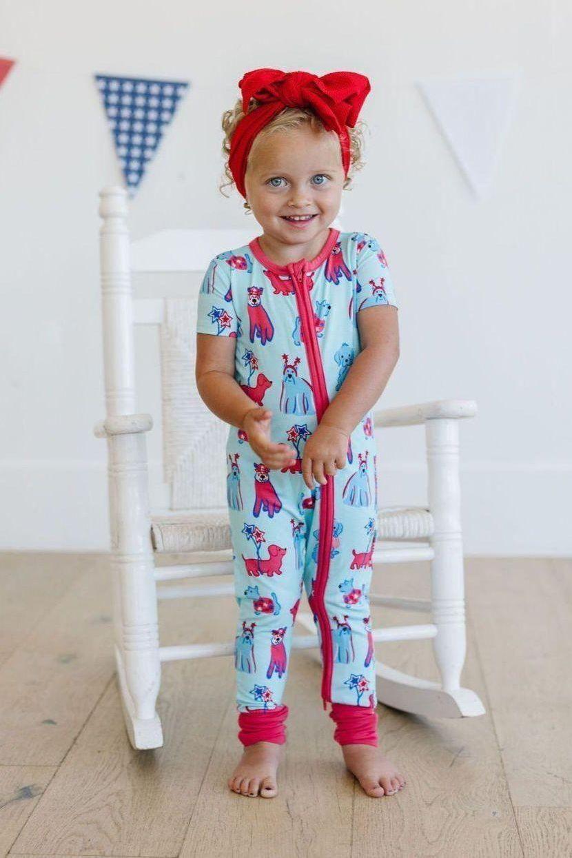 Patriotic Pups One-Piece Zipper Pajamas (Short-Sleeve)