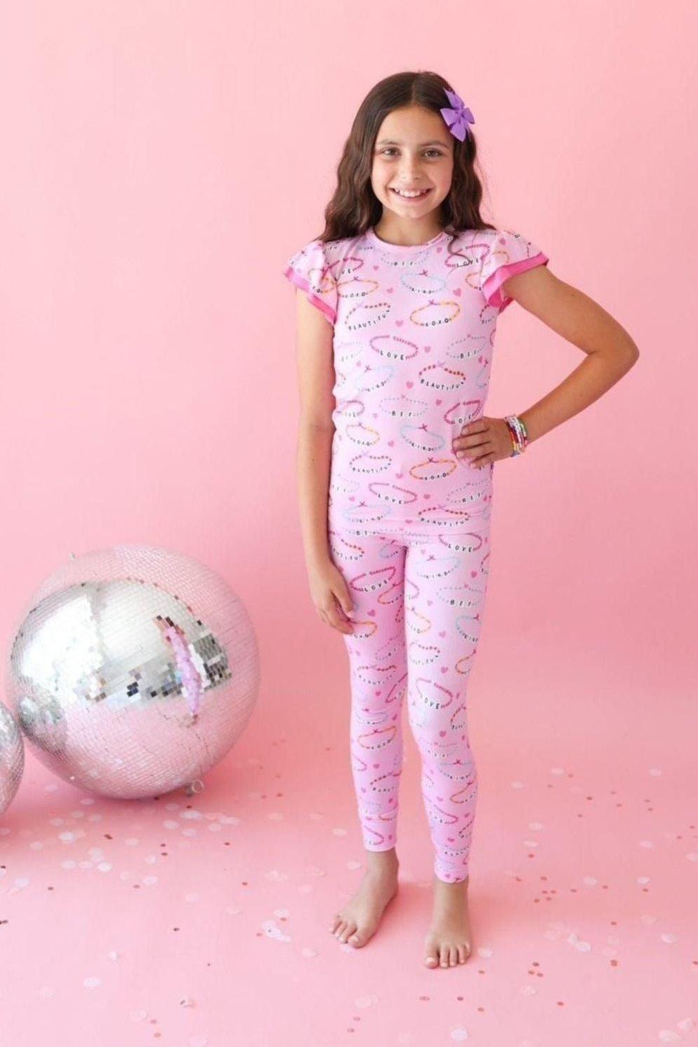Pink Friendship Bracelets Kids' Bamboo Two-Piece Pajama Set