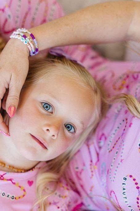 Pink Friendship Bracelets Kids' Bamboo Two-Piece Pajama Set