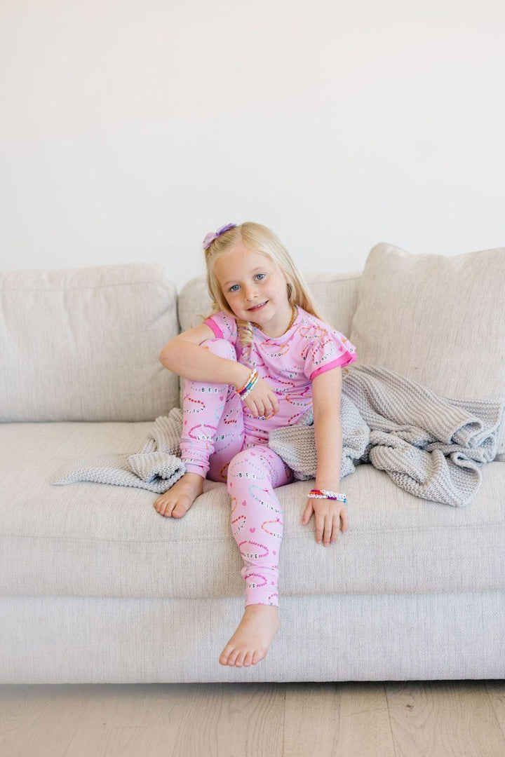 Pink Friendship Bracelets Kids' Bamboo Two-Piece Pajama Set