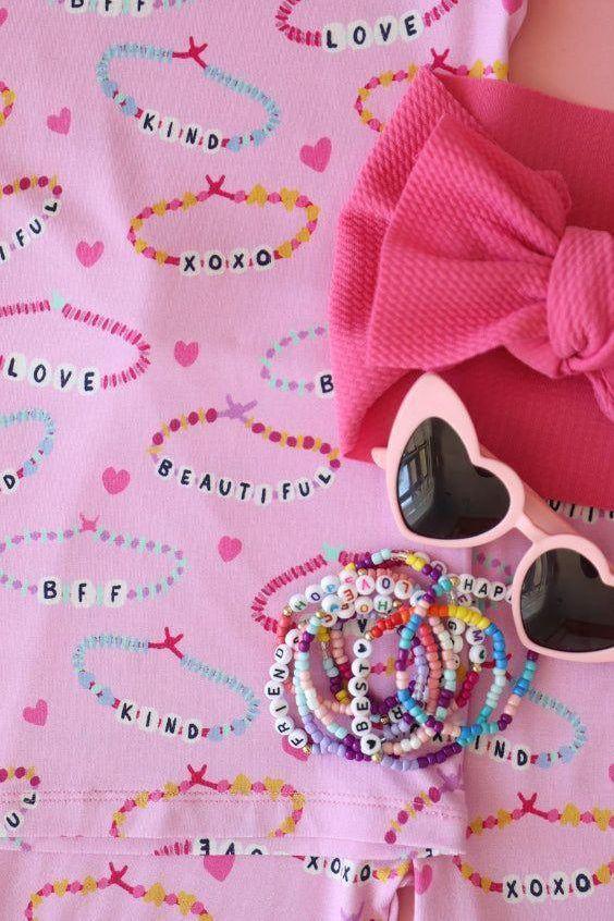 Pink Friendship Bracelets Kids' Bamboo Two-Piece Pajama Set