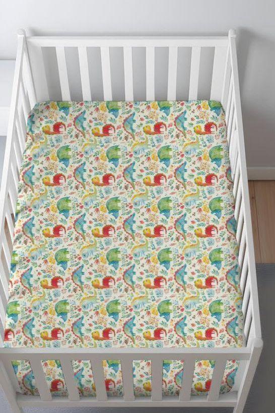 Dino Print Bamboo Crib Sheet Soft Sustainable Crib Sheets