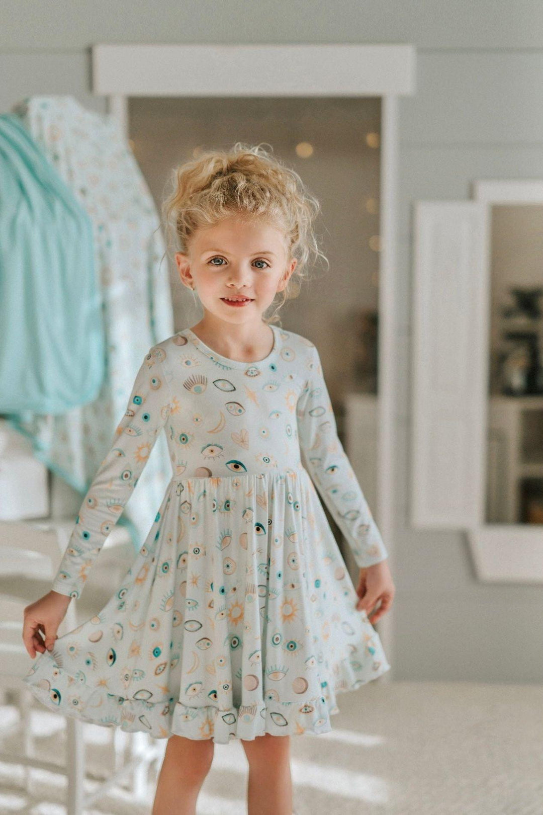 Blue Evil Eye Girls' Bamboo Twirl Dress