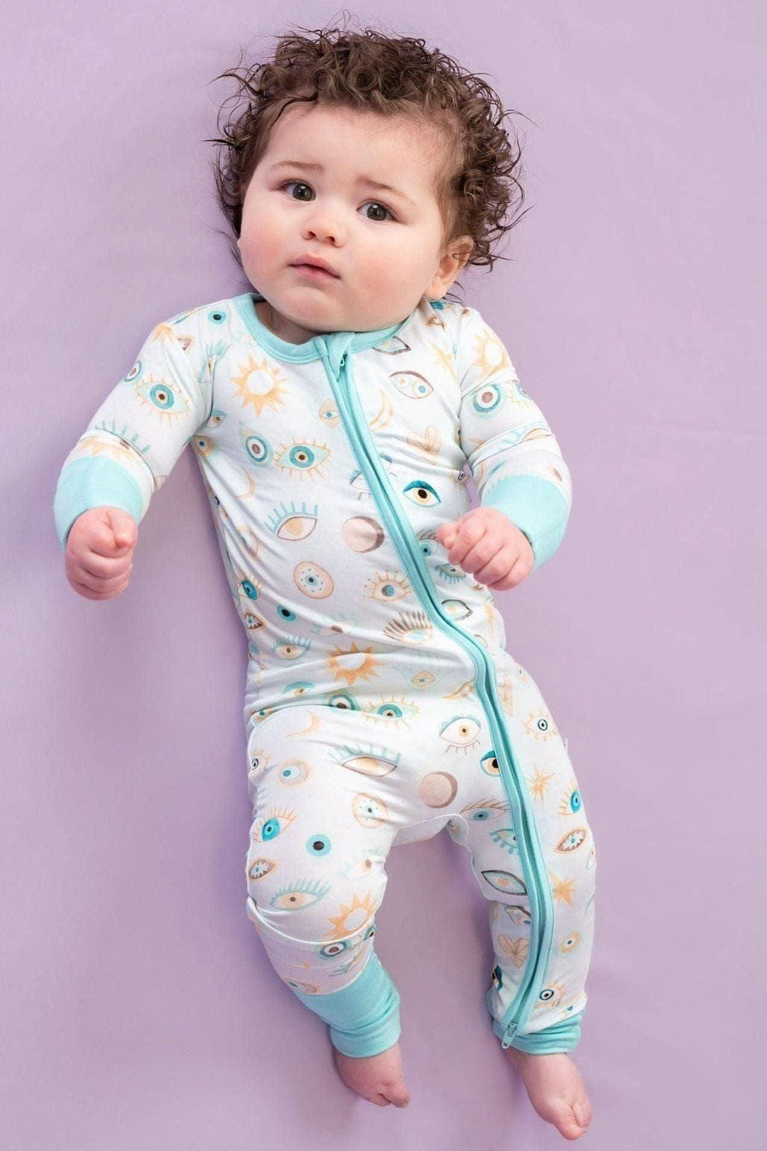 Blue Evil Eye Bamboo One-Piece Zipper Pajamas