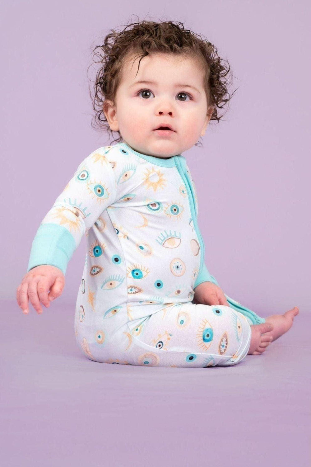 Blue Evil Eye Bamboo One-Piece Zipper Pajamas
