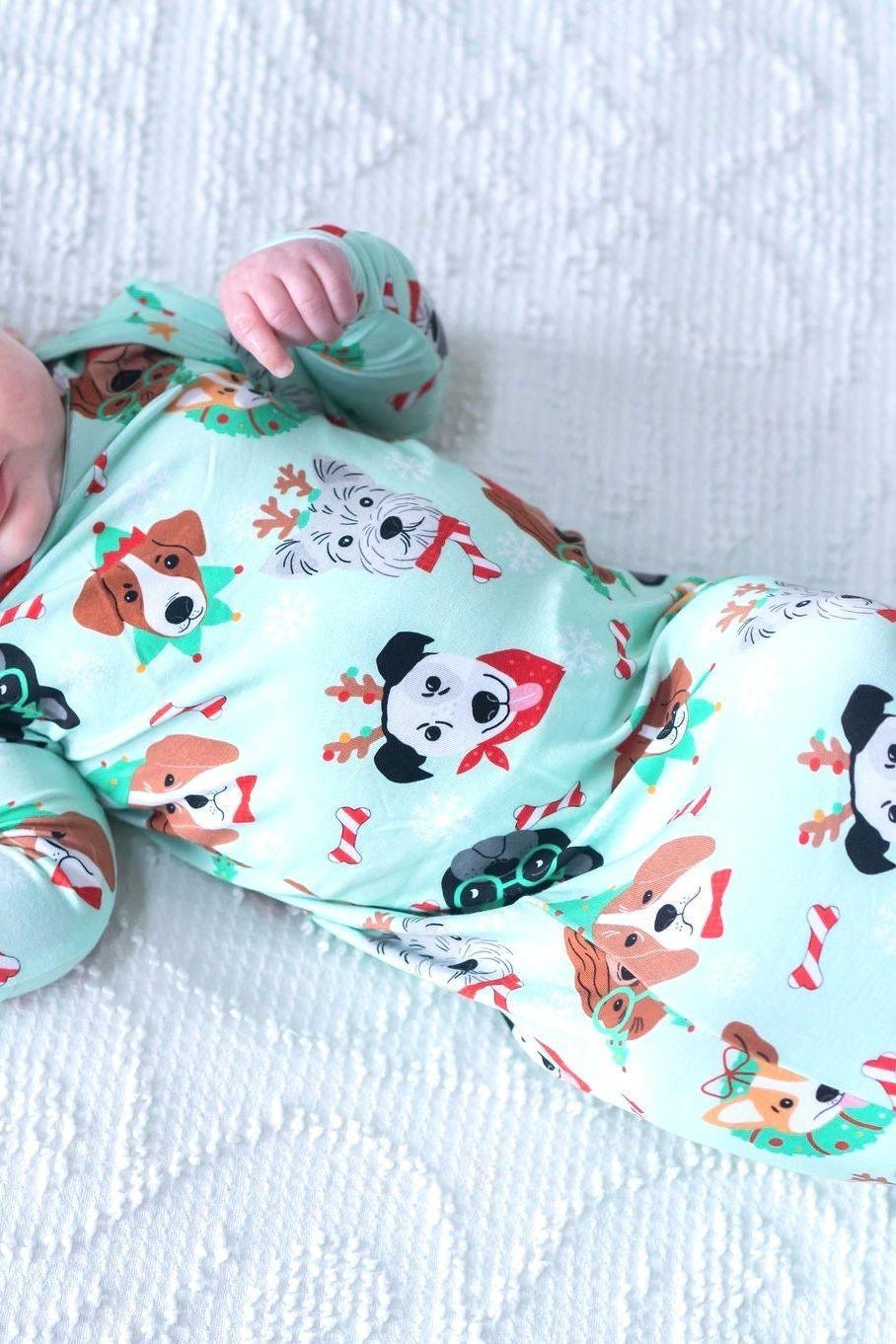 Christmas Dogs Newborn Knotted Gown