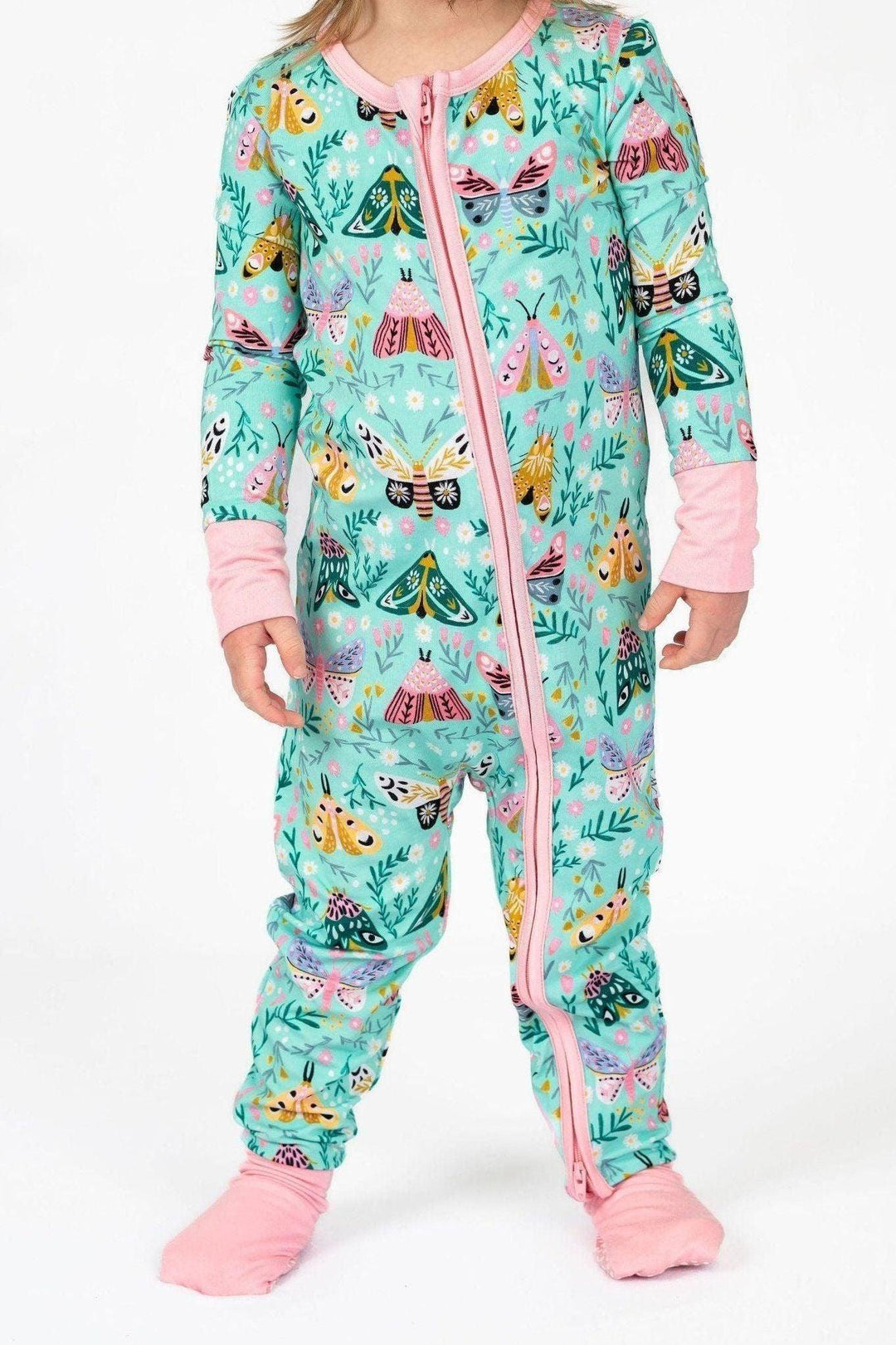 Vibrant Moth Bamboo One-Piece Zipper Pajamas