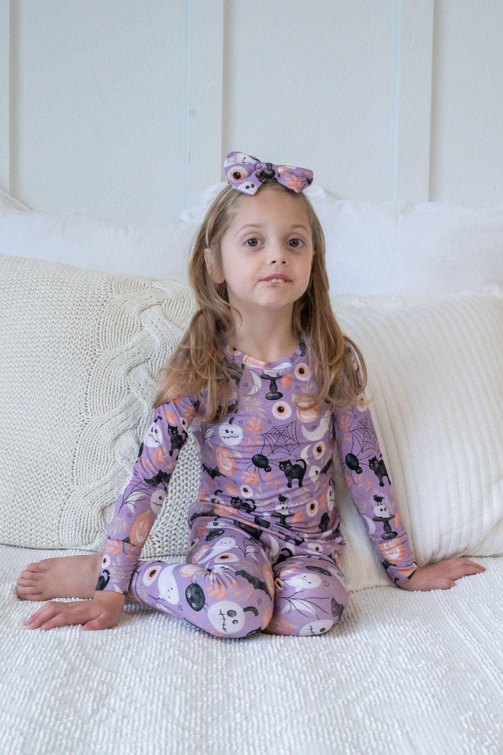 Purple Witches & Ghosts Kids' Bamboo Two-Piece Pajama Set