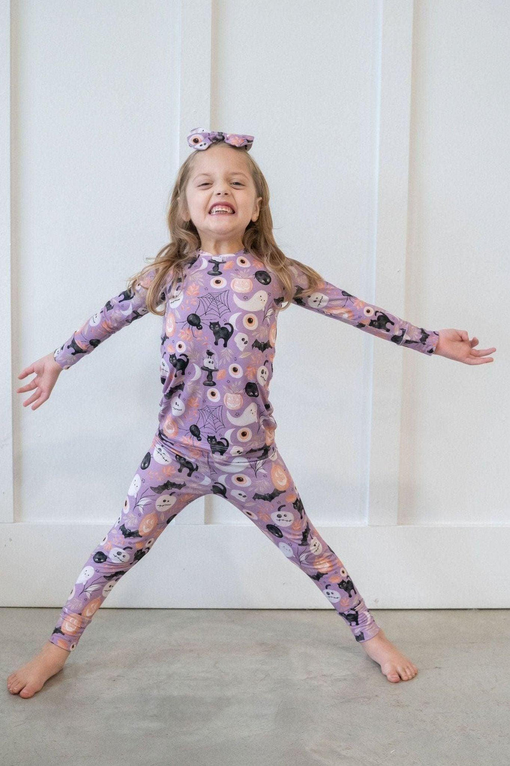 Purple Witches & Ghosts Kids' Bamboo Two-Piece Pajama Set