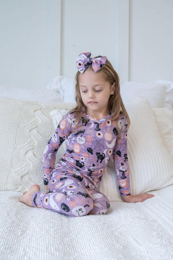 Purple Witches & Ghosts Kids' Bamboo Two-Piece Pajama Set