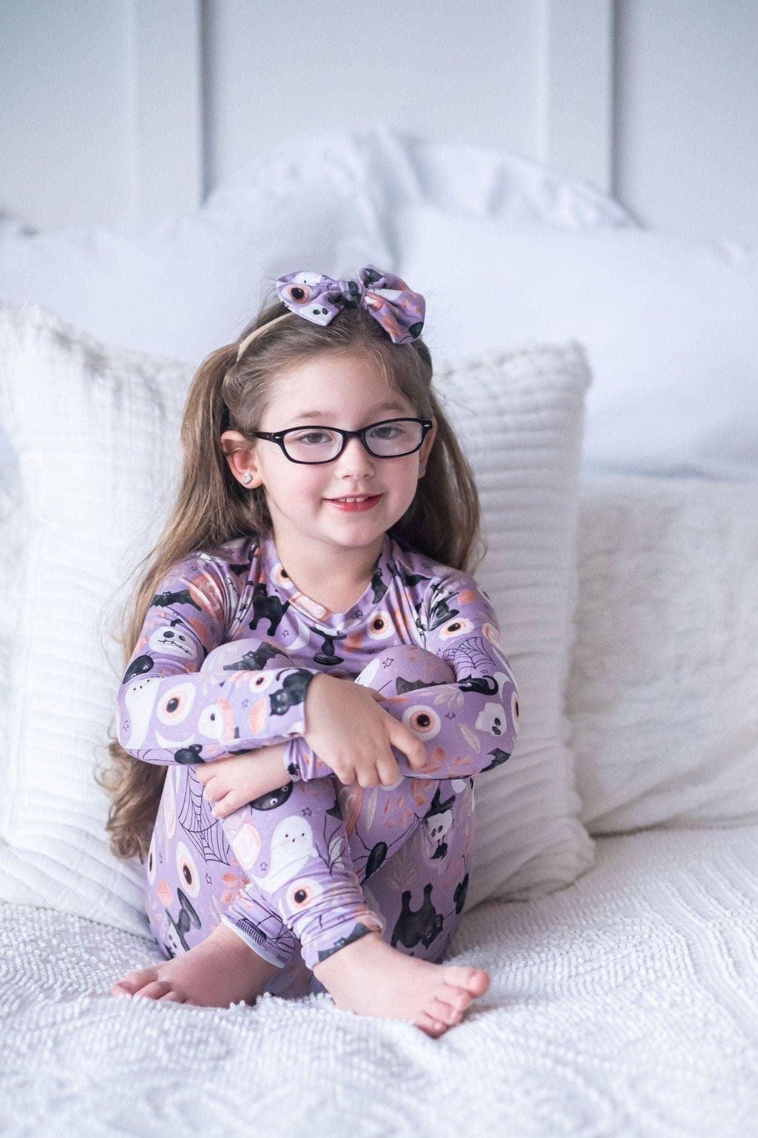 Purple Witches & Ghosts Kids' Bamboo Two-Piece Pajama Set