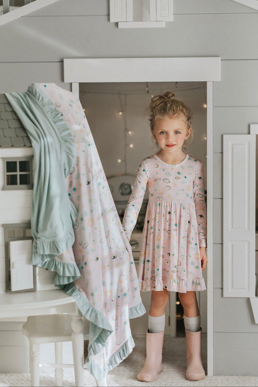 Pink Evil Eye Girls' Bamboo Twirl Dress