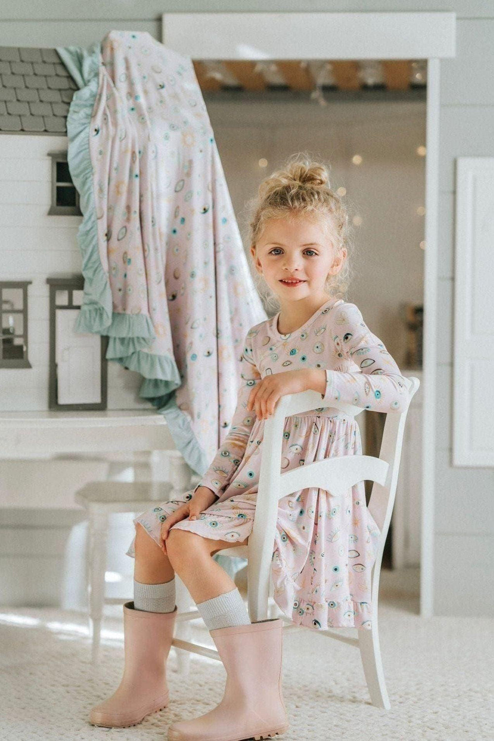 Pink Evil Eye Girls' Bamboo Twirl Dress