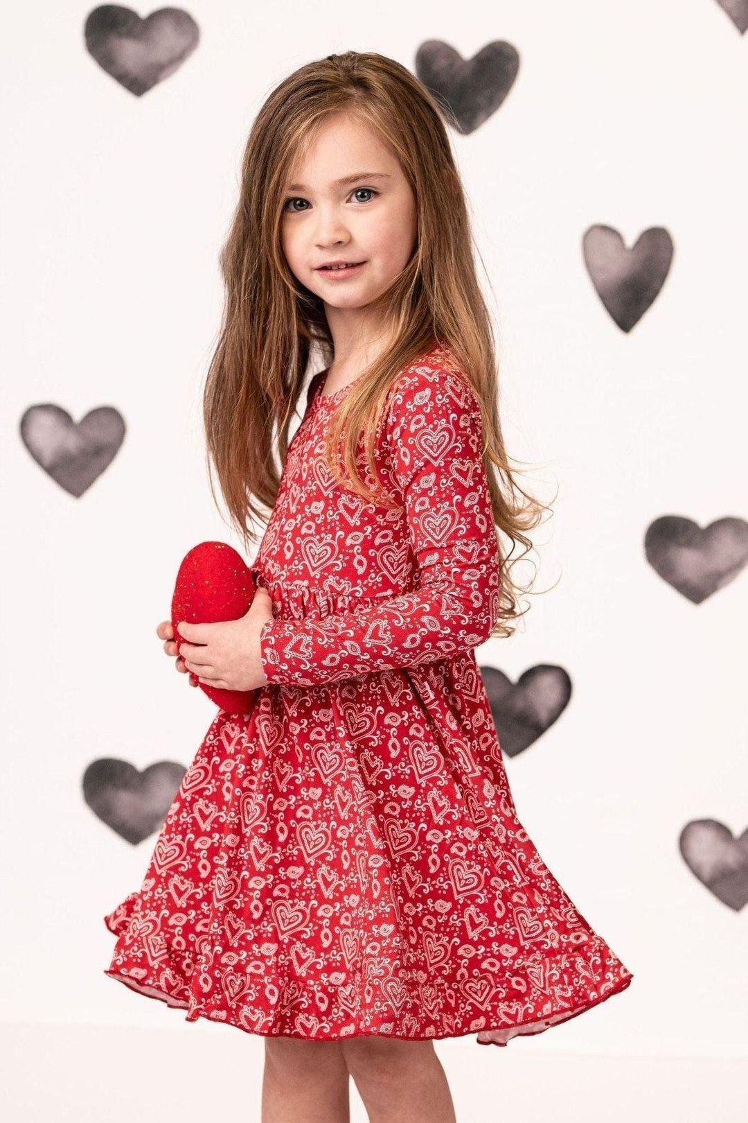 Red Paisley Hearts Girls' Bamboo Twirl Dress