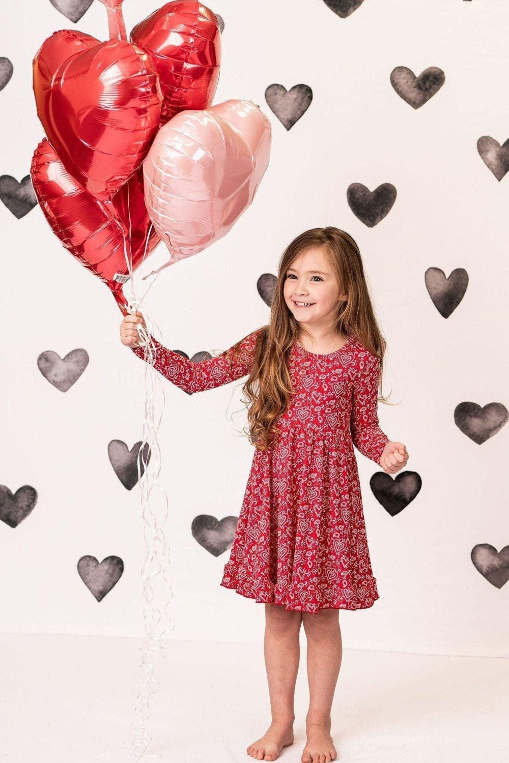 Red Paisley Hearts Girls' Bamboo Twirl Dress