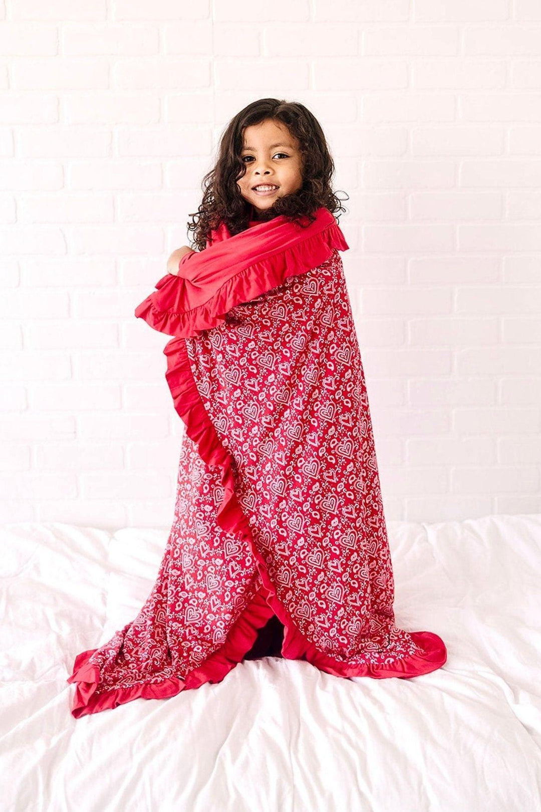 Red Paisley Hearts Ruffle Blanket