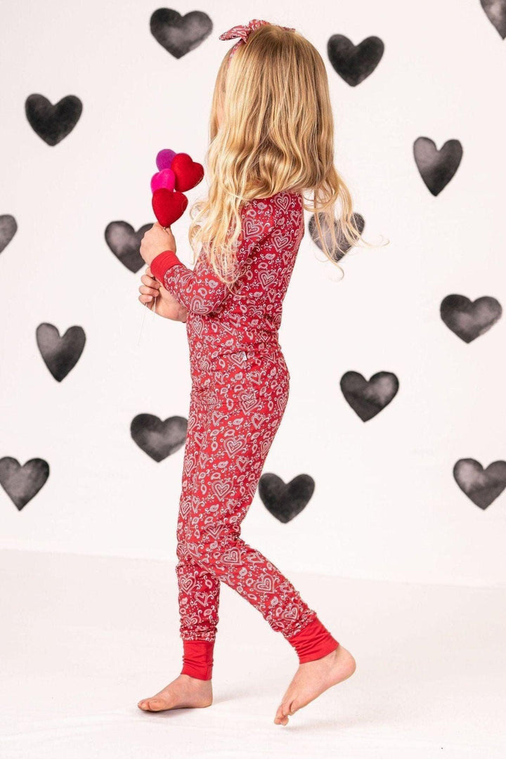 Red Paisley Hearts Kids' Bamboo Two-Piece Pajama Set