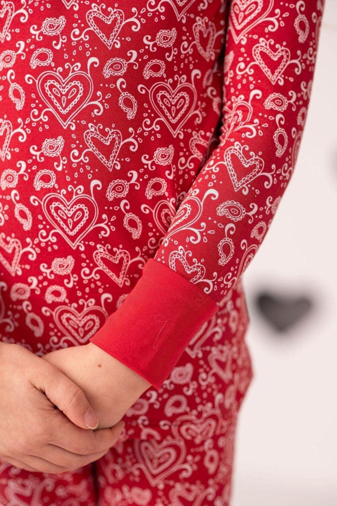 Red Paisley Hearts Kids' Bamboo Two-Piece Pajama Set