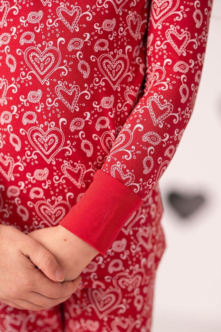 Red Paisley Hearts Kids' Bamboo Two-Piece Pajama Set