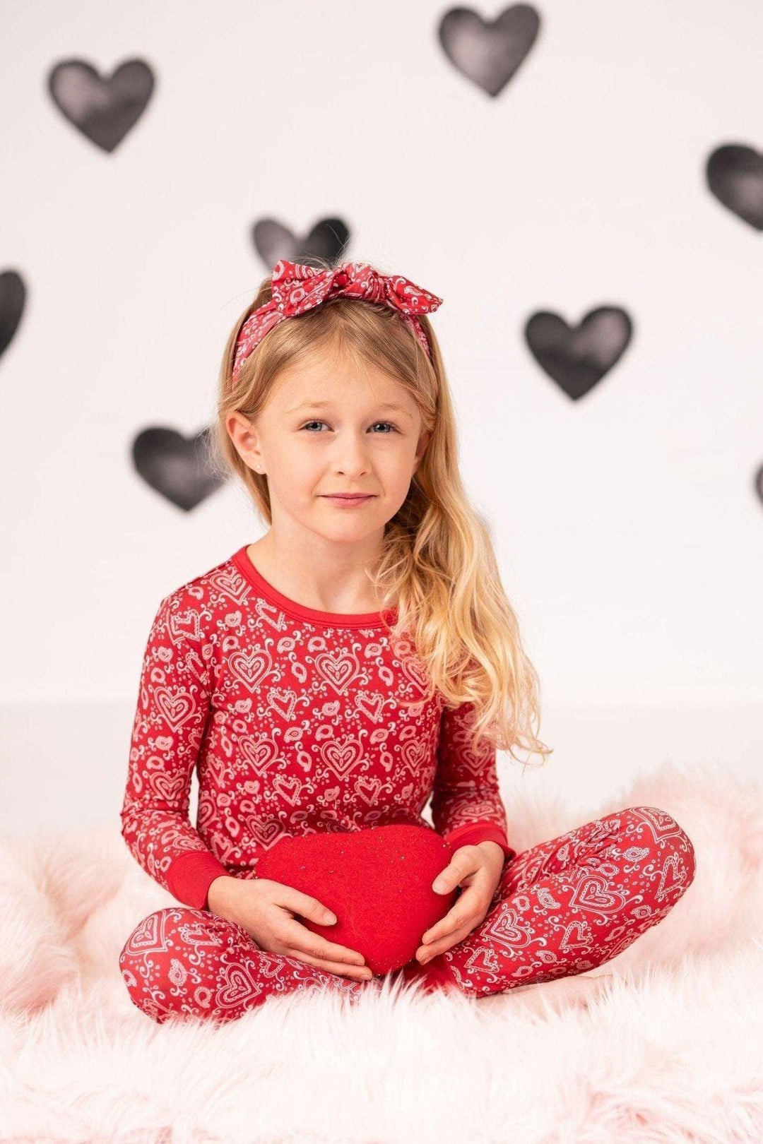 Red Paisley Hearts Kids' Bamboo Two-Piece Pajama Set