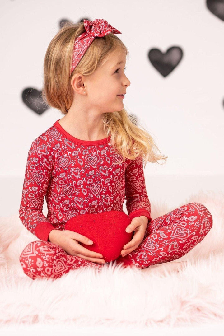Red Paisley Hearts Kids' Bamboo Two-Piece Pajama Set
