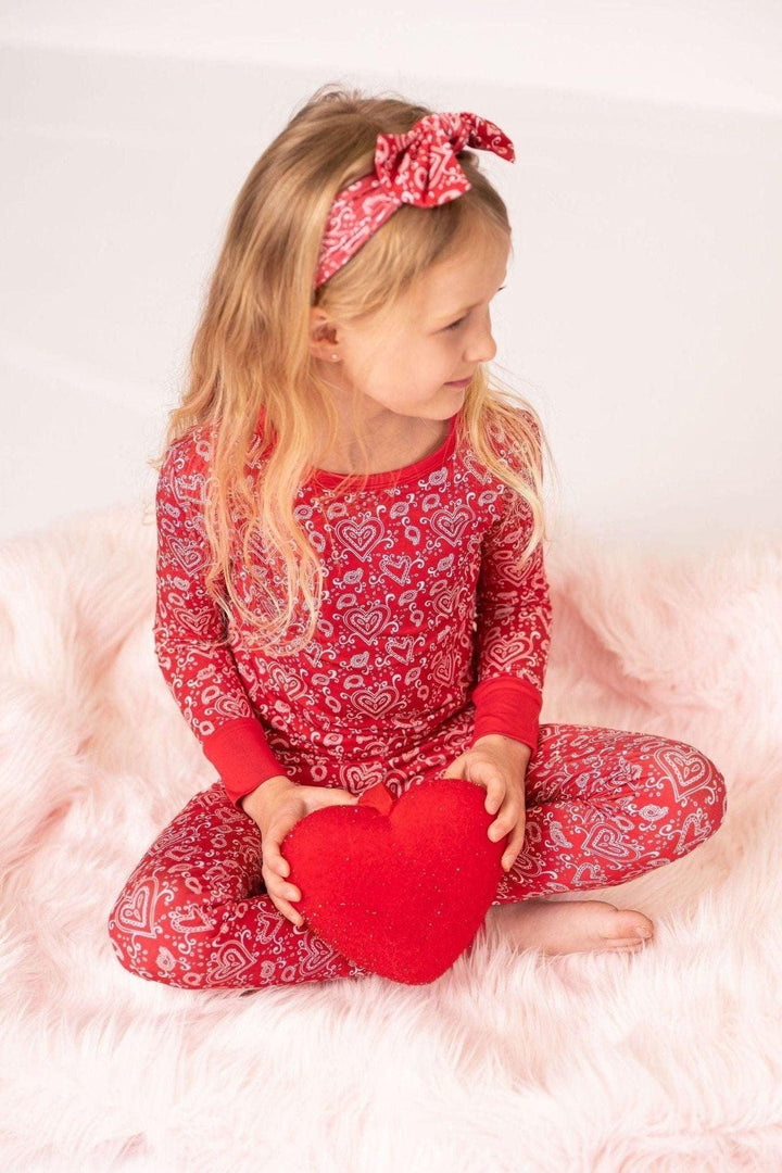 Red Paisley Hearts Kids' Bamboo Two-Piece Pajama Set