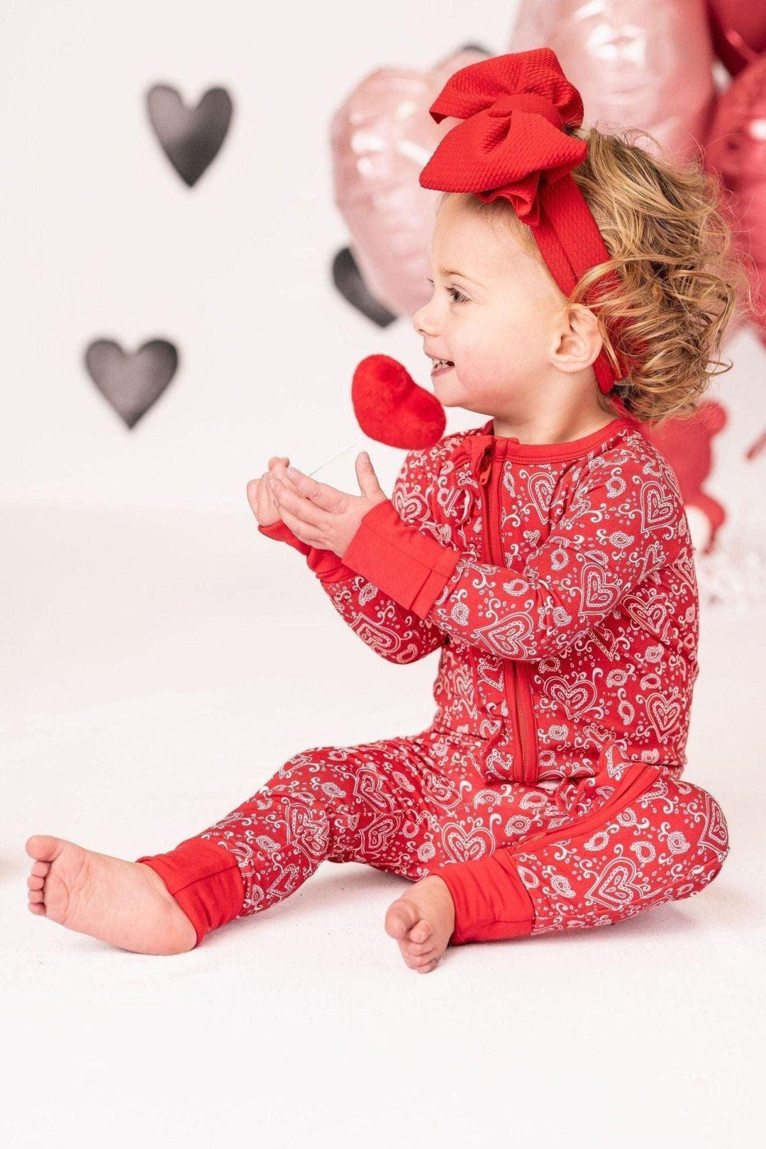 Red Paisley Hearts One-Piece Zipper Pajamas