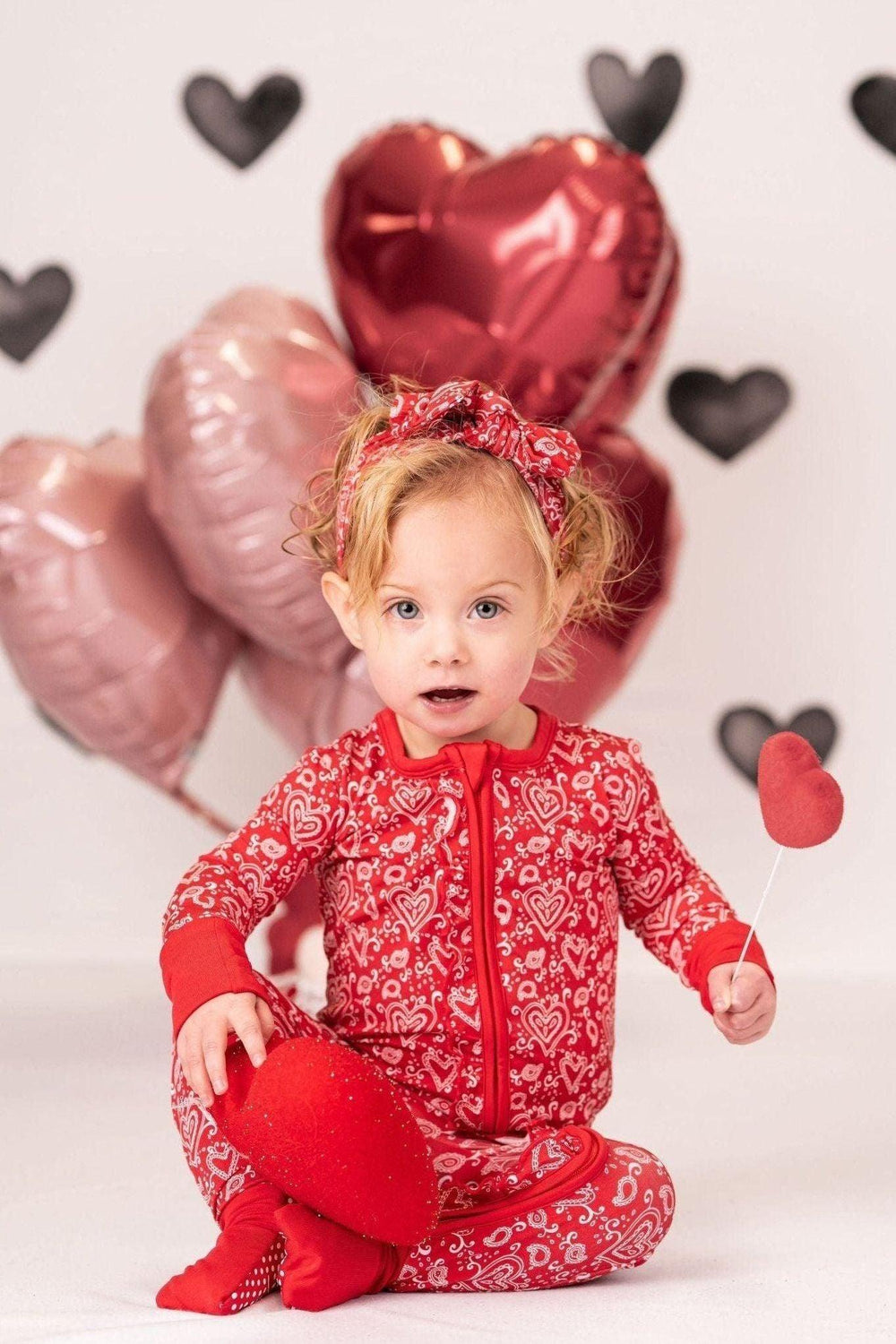 Red Paisley Hearts One-Piece Zipper Pajamas