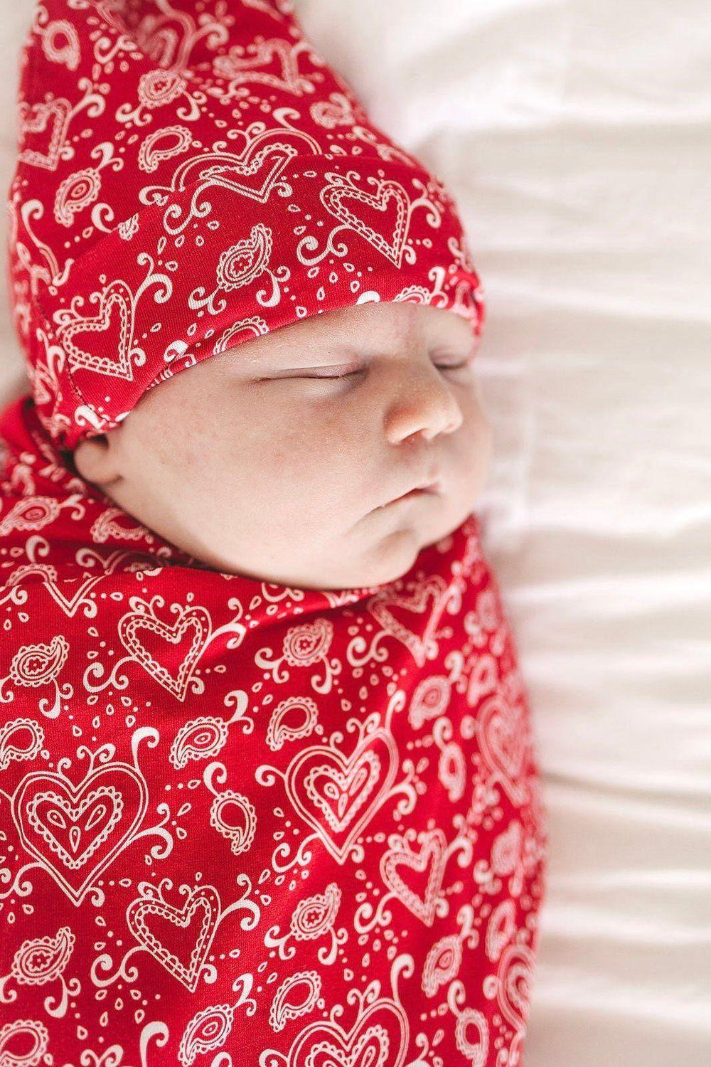 Red Paisley Hearts Newborn Beanie Hat