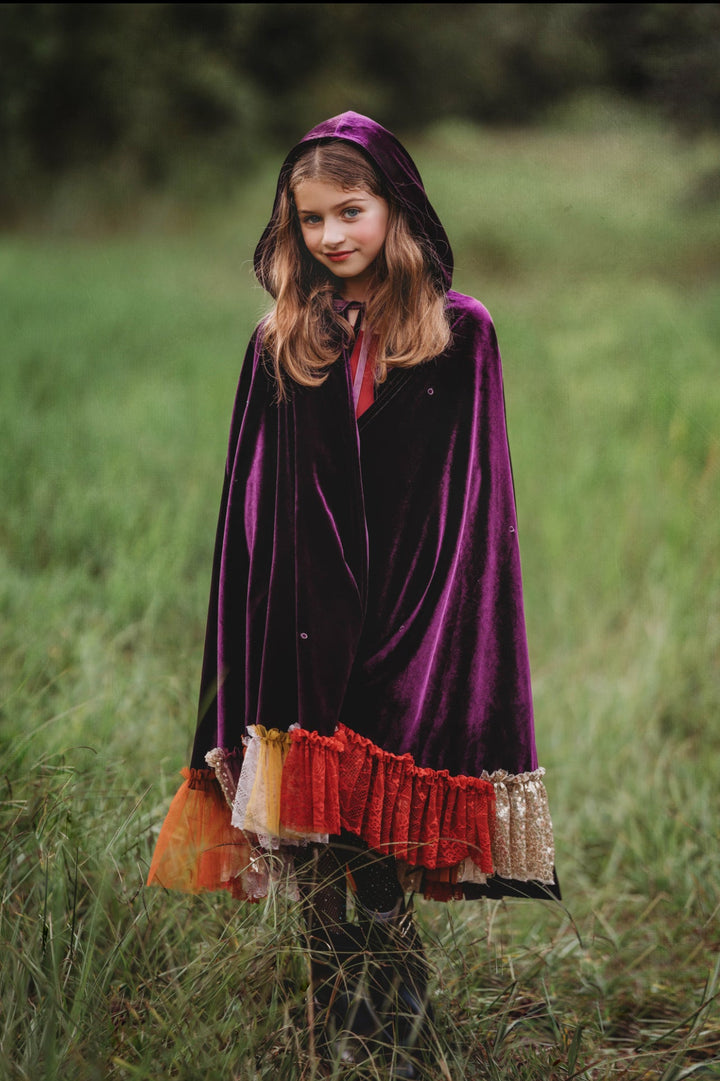Child in purple witch costume cape with hood – Sarah Sanderson Hocus Pocus style