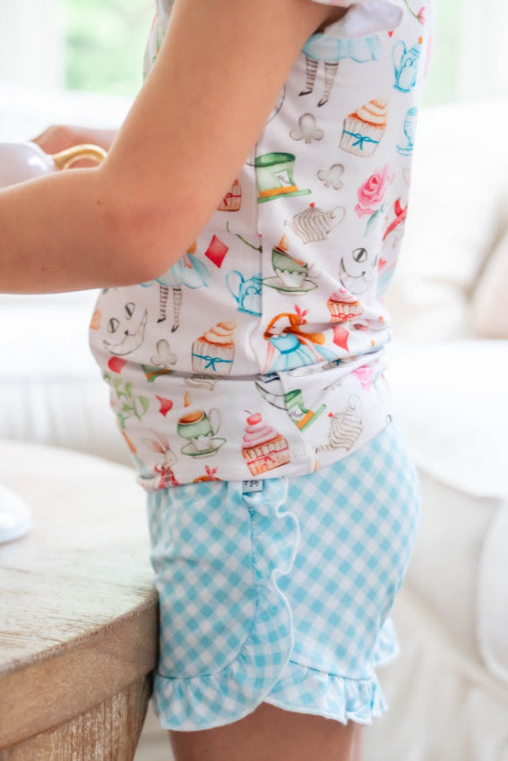 Blue Gingham - Girls Ruffle Shorts