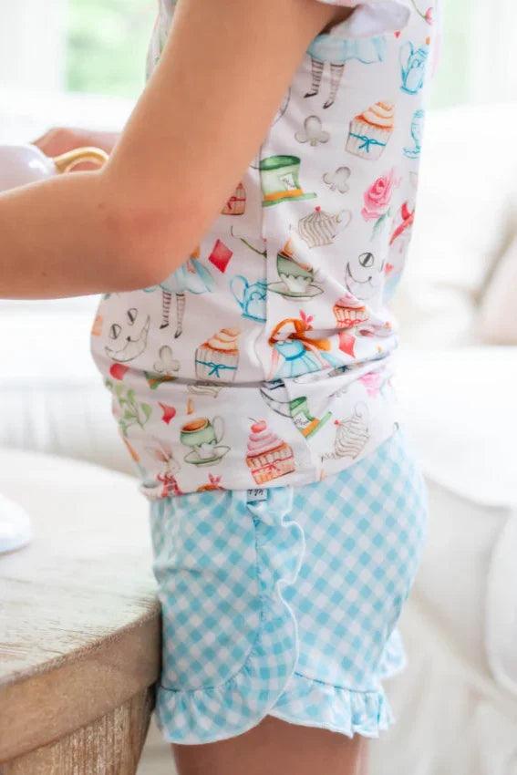 Blue Gingham - Girls Ruffle Shorts