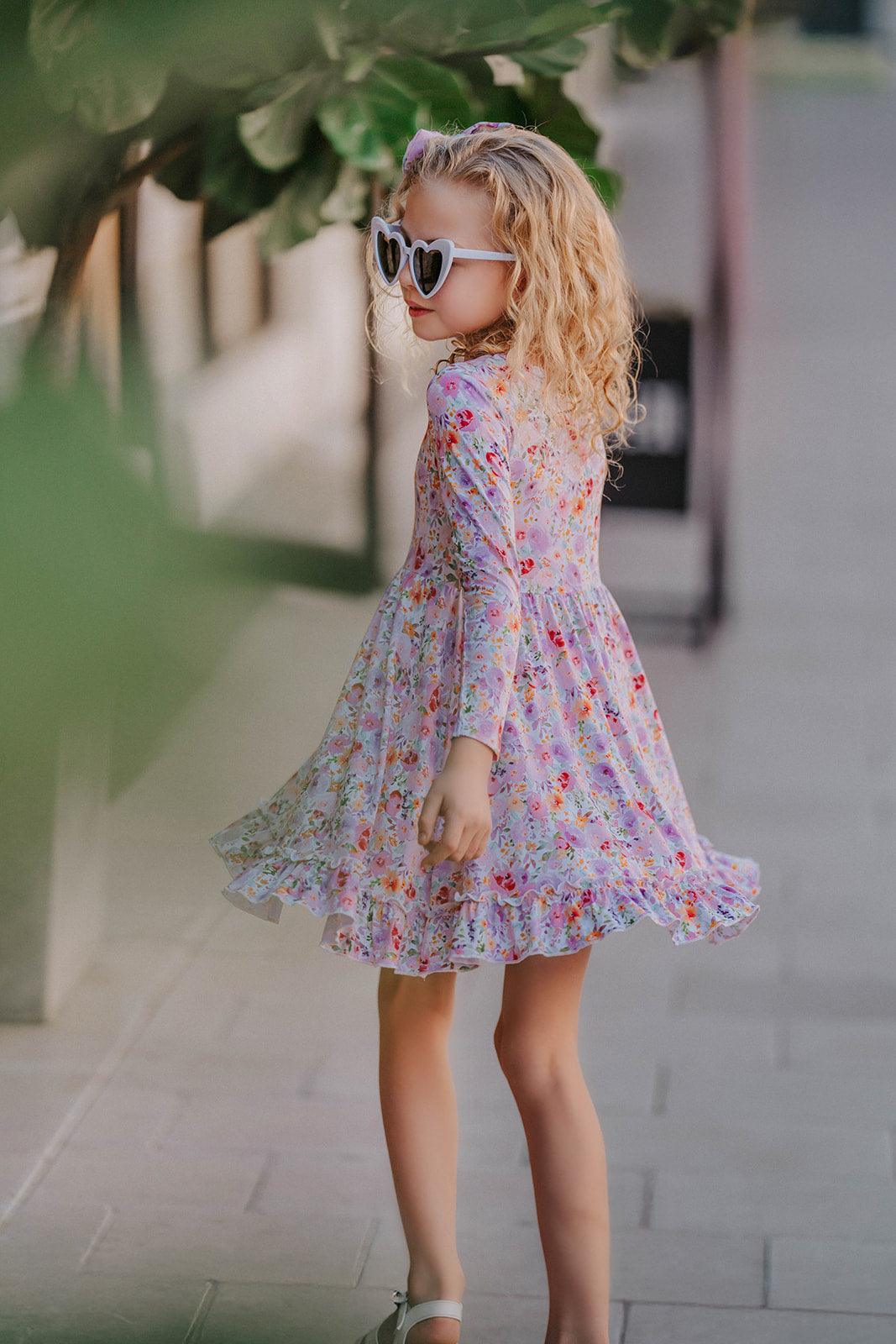 Long Sleeve Bamboo Girls Twirl Dress