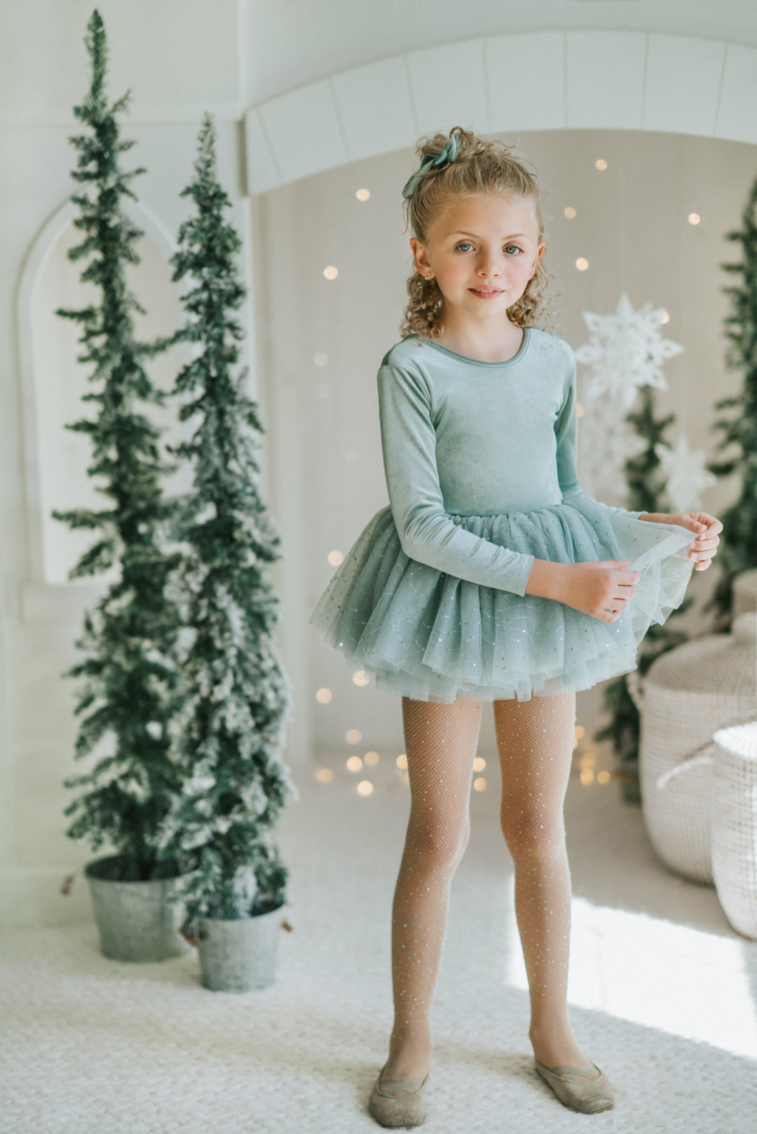 Front full-body view of Willow tutu dress showing skirt length and sleeve fit.
