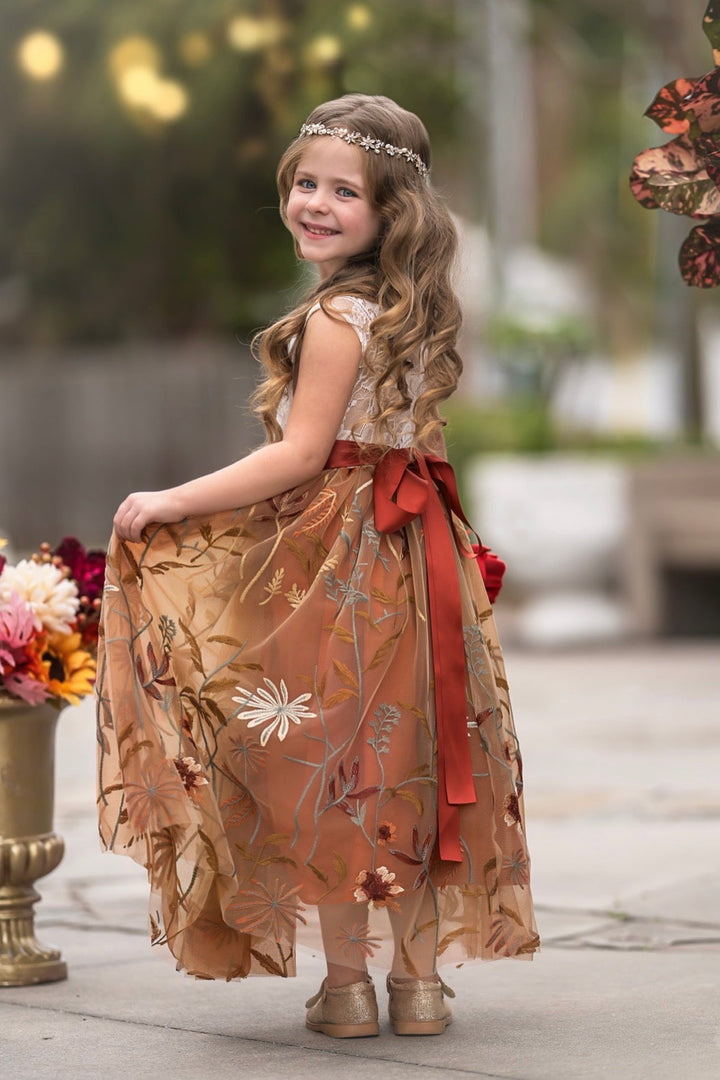 Ariella - Flower Girl Dress – Burnt Orange Floral