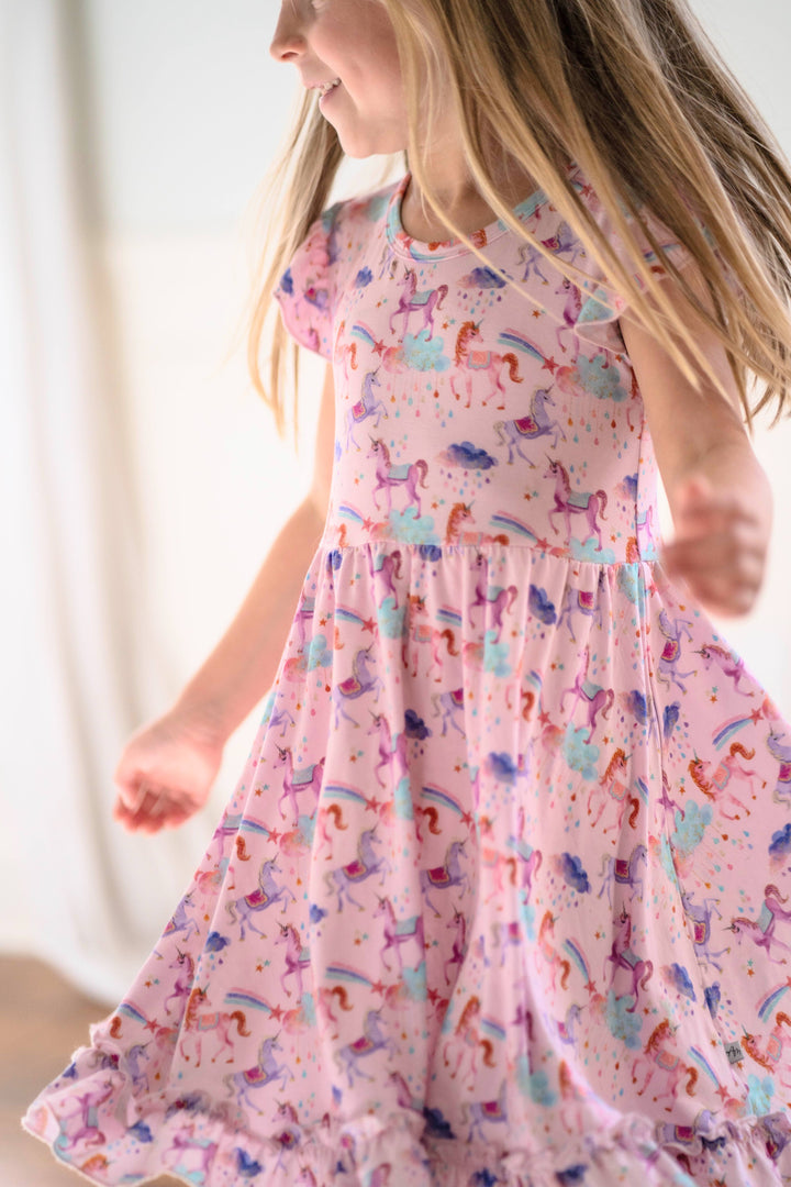 Magical Unicorns- Short Sleeve Twirl Dress