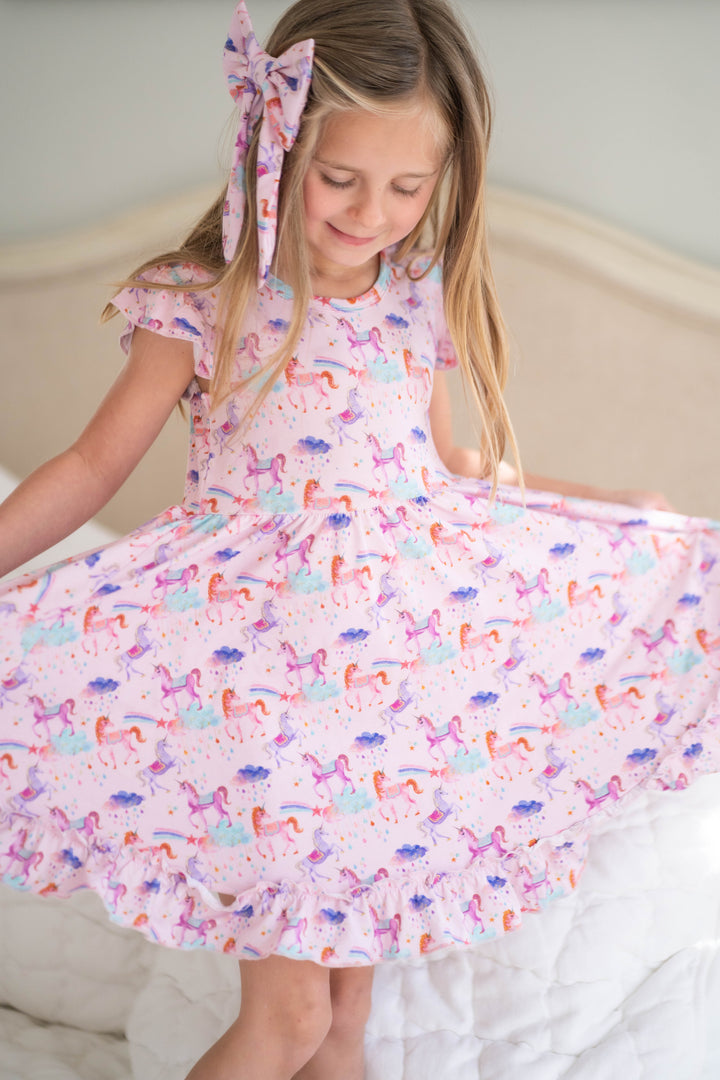 Magical Unicorns- Short Sleeve Twirl Dress