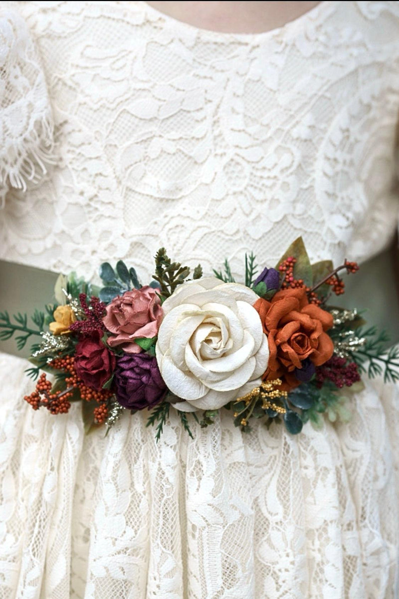 Autumn Harvest - Floral Sash for flower girl dress