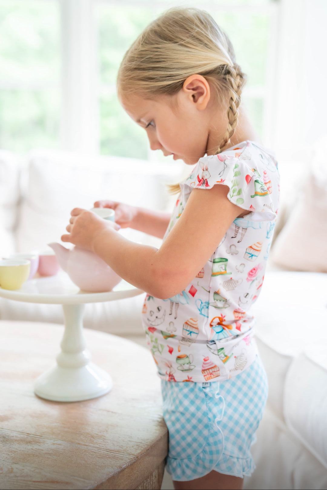 Blue Gingham - Girls Ruffle Shorts