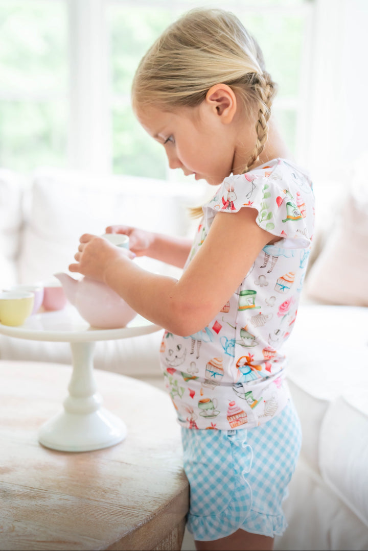 Blue Gingham - Girls Ruffle Shorts
