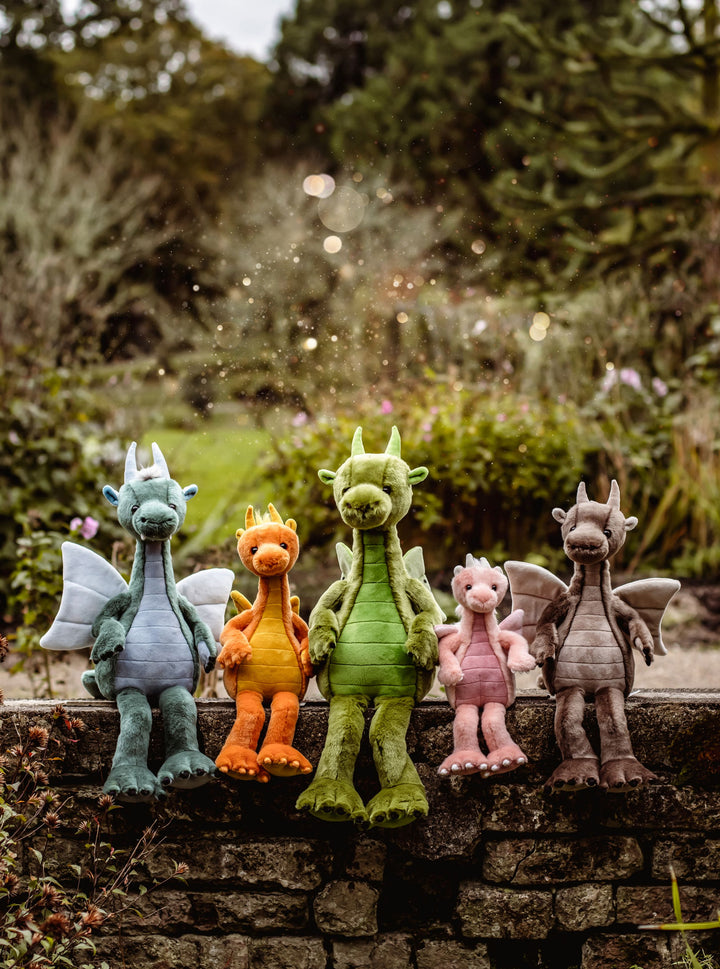 Charlie Bears mythical creature collection featuring Deck the Dragon alongside other collectible fantasy plush characters