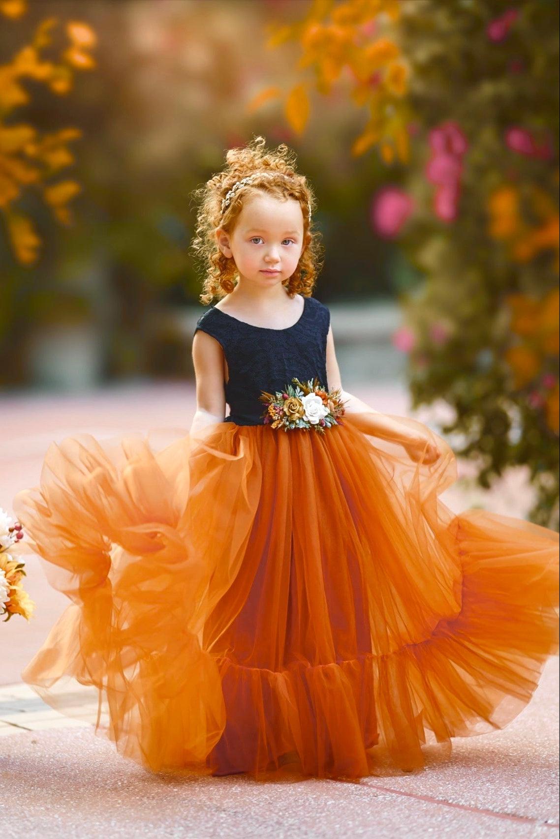 orange tutu dress Fable - Flower Girl Black & Burnt Size:2 (L/XL) Lace beach wedding dress Silver Sequin Off The Unmatched Comfort