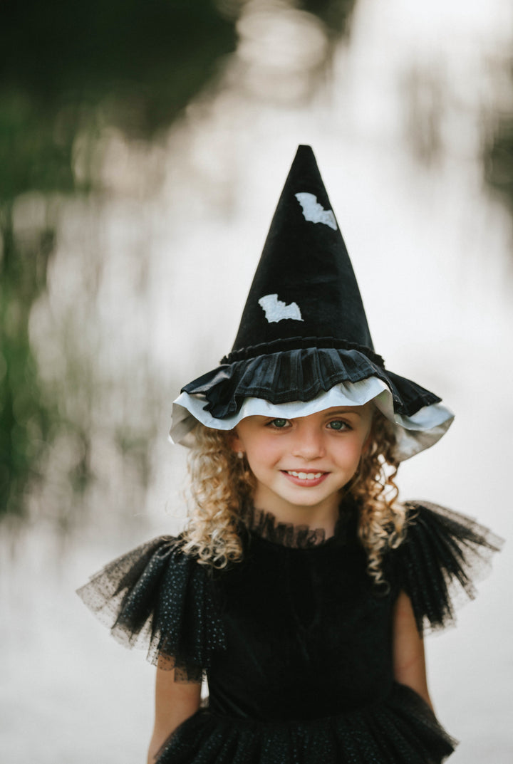 Black ruffled witch hat for Halloween dress-up